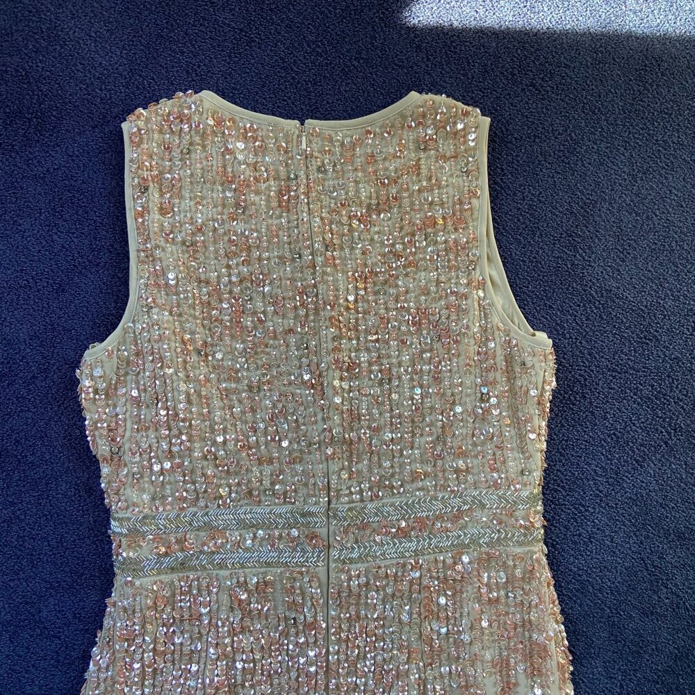 EUC Mac Duggal Sleeveless High Neck Beaded Midi Sheath Dress Sz 6 - Picture 9 of 11